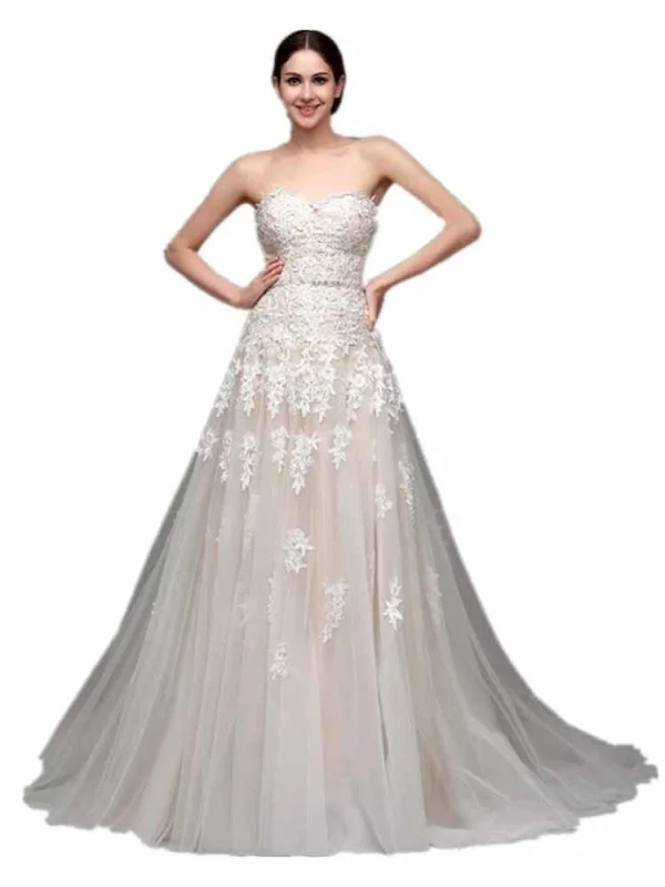 Minimalist Crepe Dress Elegant Sweetheart Beaded Lace Tulle Wedding Dresses