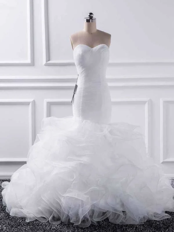 One-Shoulder Gown Elegant sweetheart Mermaid Tulle Wedding Dresses