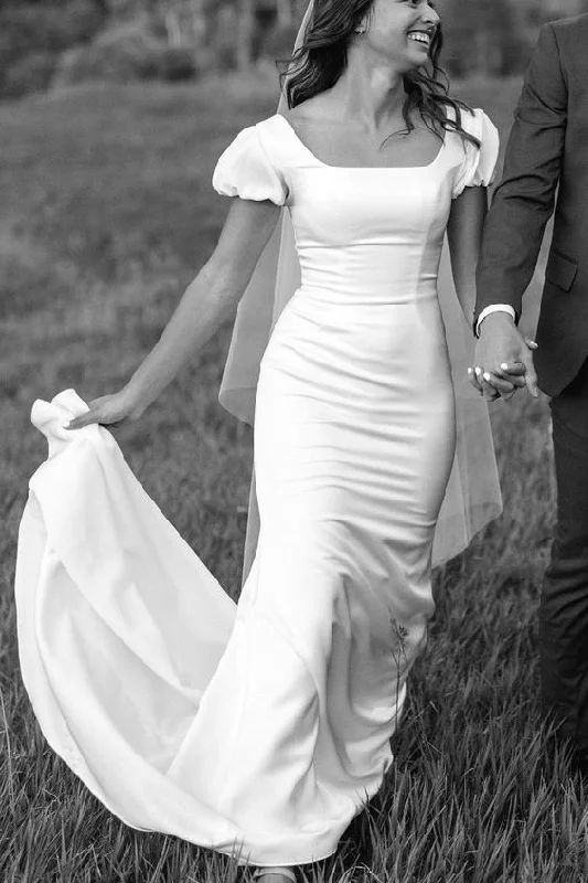 Sparkly Gown Elegant White A-line Wedding Dress Simple Bridal Gown     fg5766