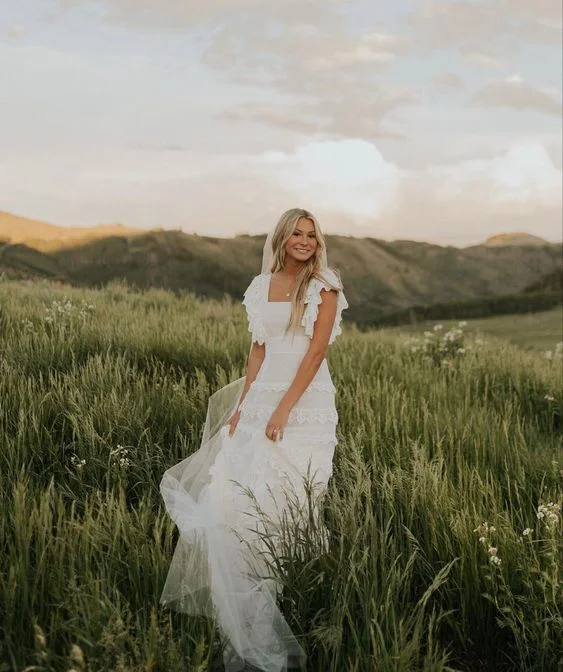 Chiffon Dress Elegant White A-line Wedding Dress Simple Bridal Gown     fg5775