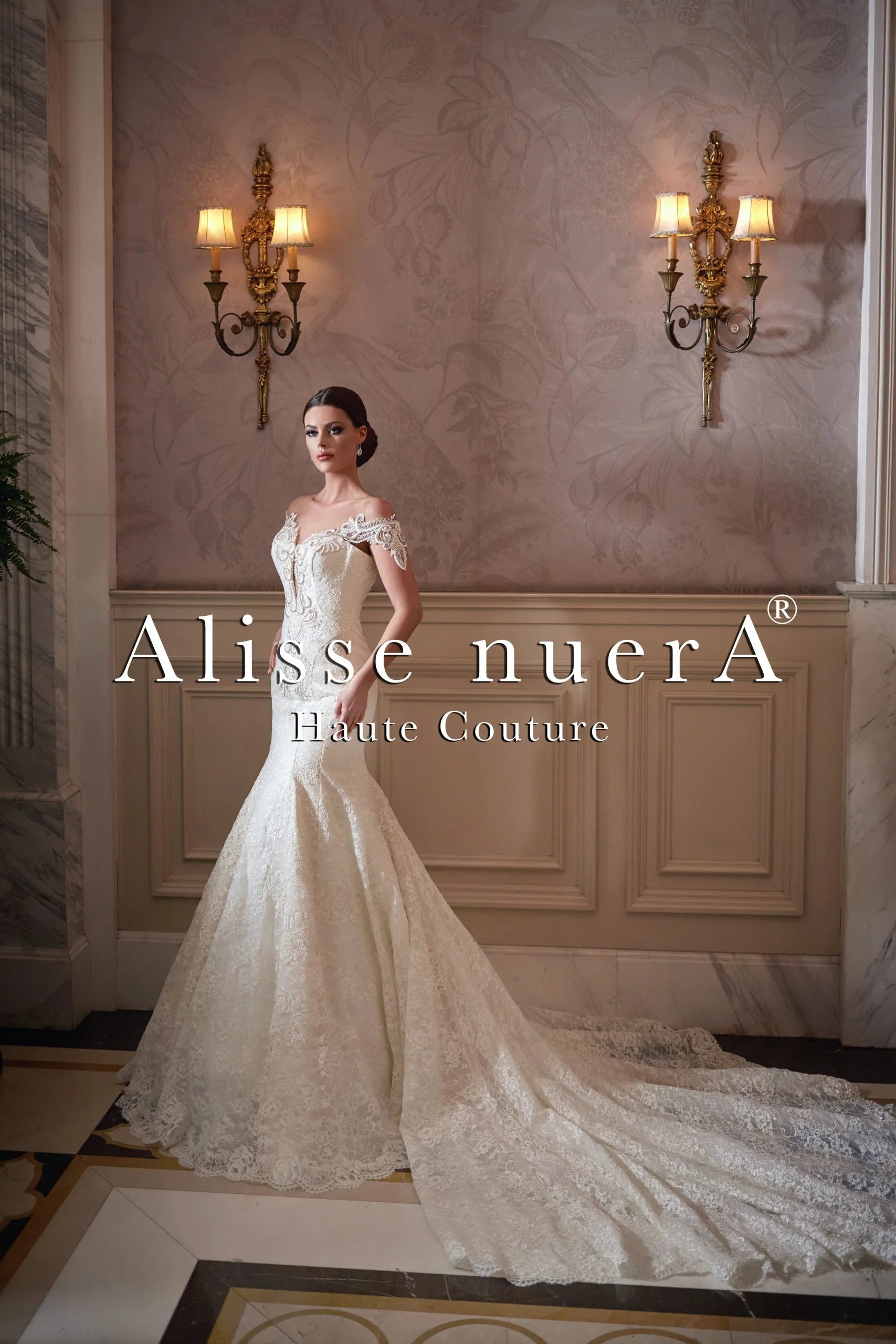 Statement Dress Embroidered Off the Shoulder Wedding Dress with Pearl Button Down Back Statement Dress Embroidered Off the Shoulder Wedding Dress with Pearl Button Down Back