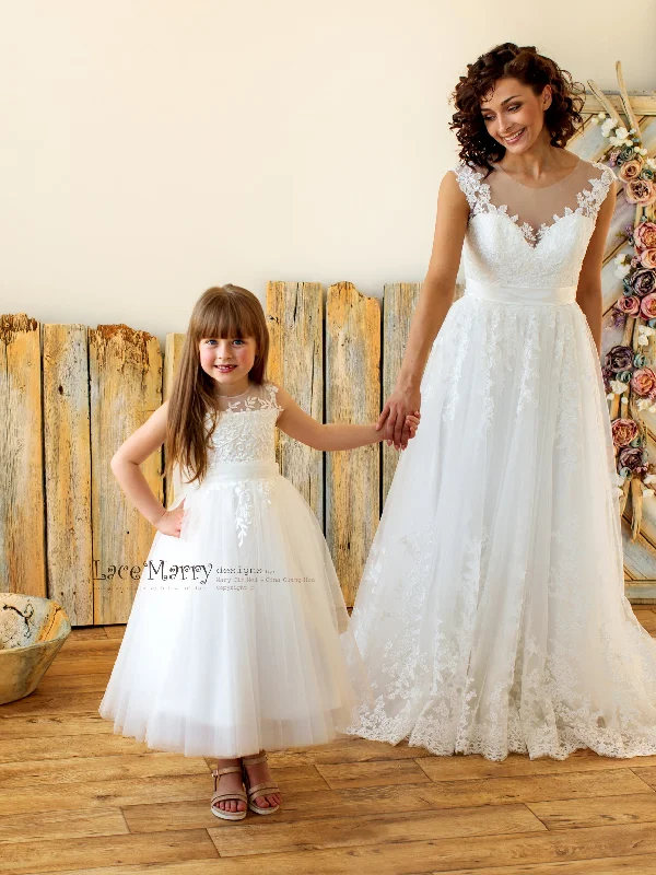 Luxury Gown EMMA / Lovely Flower Girl Dress with Ivory Flower Appliques