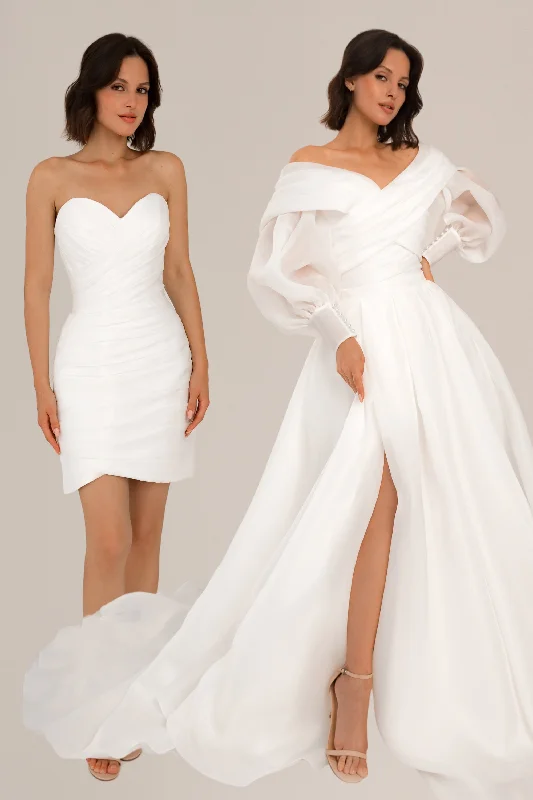 Contemporary Bridal Gown Extra Convertible Wedding Dress Audrey Mini (Basic mini dress + bolero + skirt + bow) Contemporary Bridal Gown Extra Convertible Wedding Dress Audrey Mini (Basic mini dress + bolero + skirt + bow)