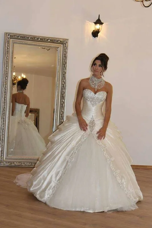 High Slit Gown Floor-Length Ball Gown Sweetheart Tulle Sleeveless Ruffles Wedding Dresses fg6117 High Slit Gown Floor-Length Ball Gown Sweetheart Tulle Sleeveless Ruffles Wedding Dresses fg6117