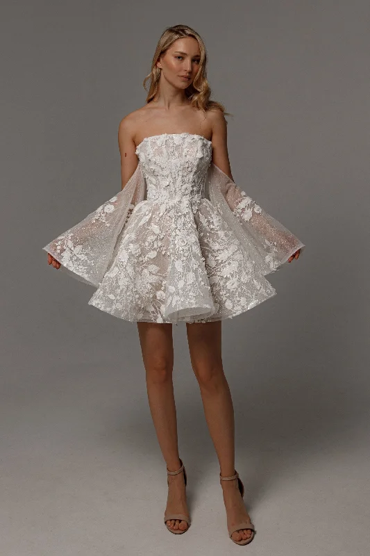 Tea-Length Dress Floral Lace Wedding Dress Twilight Muse with Detachable Sleeves