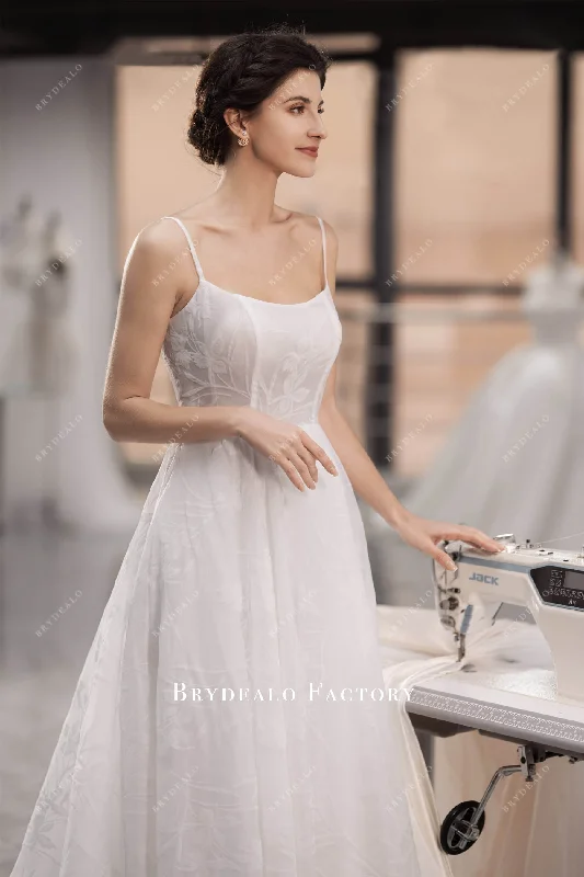 Minimalist Gown Floral Velvet Organza Scoop Neck Aline Wedding Dress