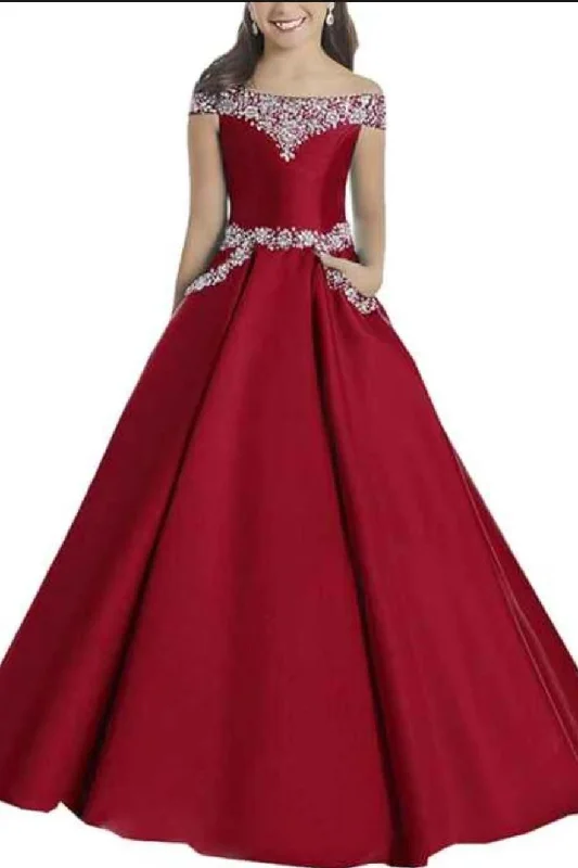 Flowing Wedding Gown Flower Girls Beauty Off Shoulder Beaded Off Shoulder Princess Party Dresses