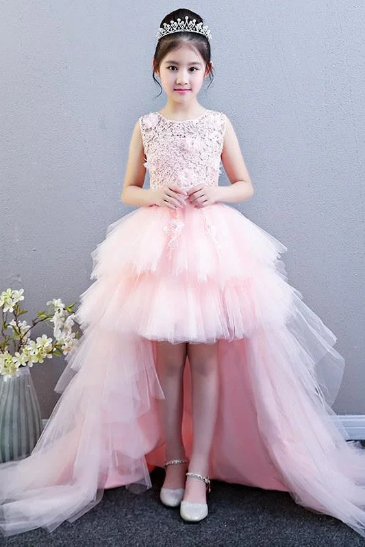Dreamy Lace Gown Girl Party Gown Lace Tulle With Detachable Train