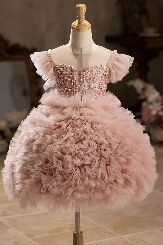 Asymmetrical Hem Dress Girl's Fluffy Dress, Birthday Piano Performance Costume