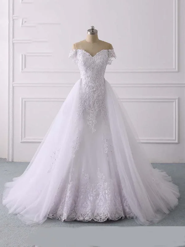 Glamorous Dress Glamorous Off-the-Shoulder Lace Tulle Mermaid Wedding Dresses