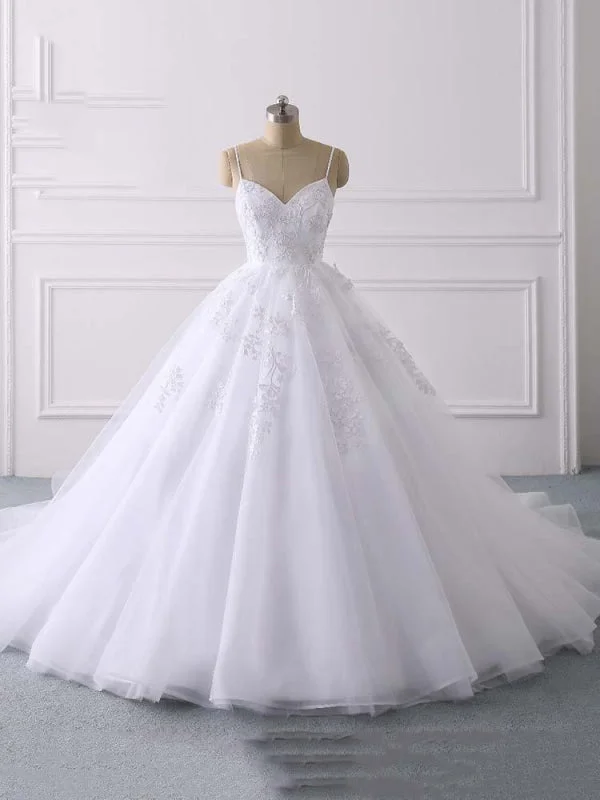 Tailored Wedding Dress Glamorous Spaghetti Straps V-Neck Tulle Wedding Dresses