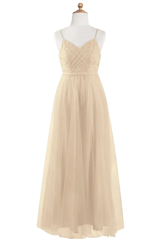 Glamorous Dress Gold Tulle Lace V-Neck A-Line Flower Girl Dress