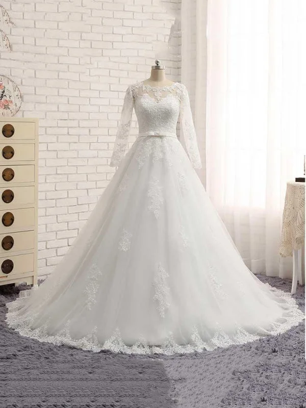 Couture Wedding Gown Gorgeous Long Sleeves Lace Ribbon Tulle Wedding Dresses