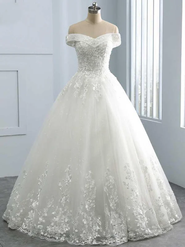 Off-White Dress Gorgeous Off-The-Shoulder Lace Ball Gown Wedding Dresses