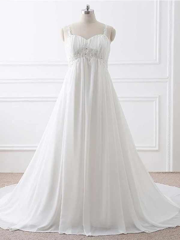 Silk Organza Gown Gorgeous Spaghetti Straps A-Line Ruffles Wedding Dresses
