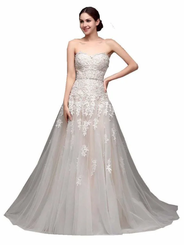 Flowing Wedding Gown Gorgeous Swetheart Sleeveless Tulle Wedding Dresses