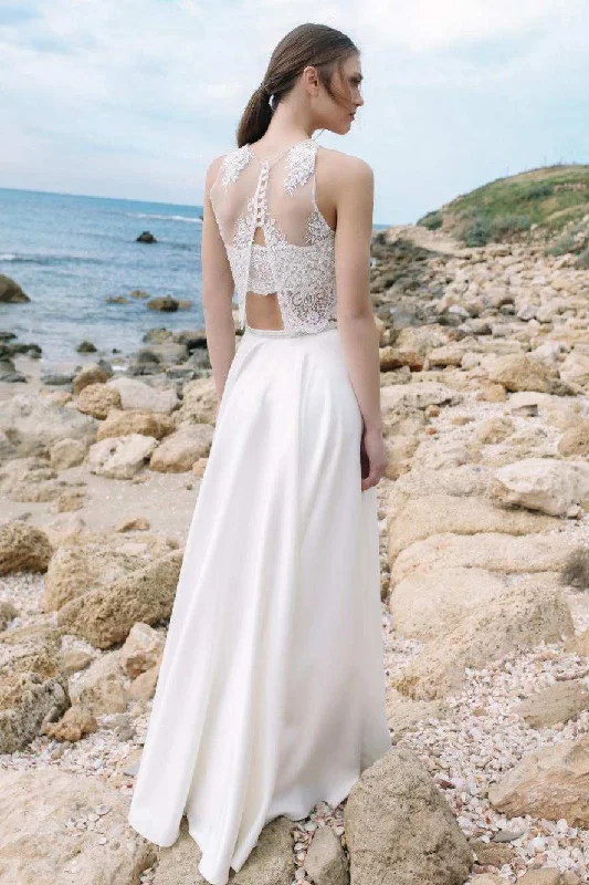 Beautiful Wedding Gown Halter Chiffon Satin Lace Wedding Dress-715054