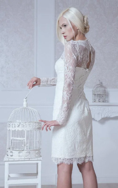 Royal Gown High Neck Long Sleeve Sheath Lace Knee Length Dress With Keyhole Back-ET_711005 Royal Gown High Neck Long Sleeve Sheath Lace Knee Length Dress With Keyhole Back-ET_711005