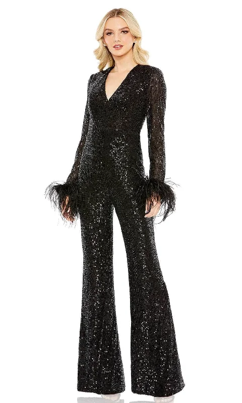 Ieena Duggal 11581 - Feather Detailed Long Sleeve Jumpsuit