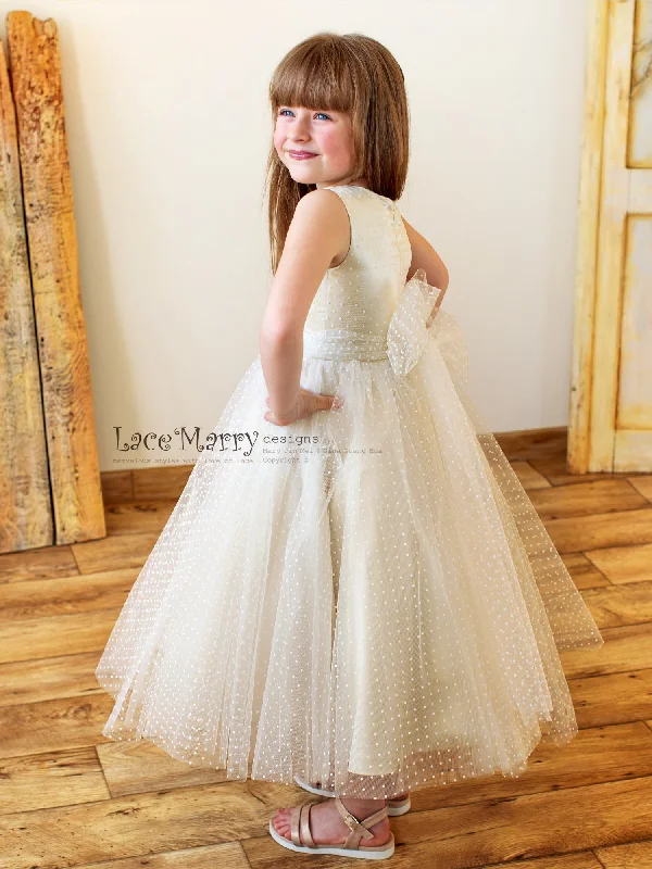 Timeless Dress MELA / Ivory Polka Dot Tulle and Champagne Silk Underlay Flower Girl Dress