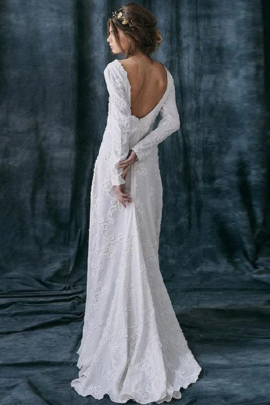 Vintage-Inspired Gown Jewel-Neck Sheath Floor-Length Dress With Appliques And Deep-V Back-715272 Vintage-Inspired Gown Jewel-Neck Sheath Floor-Length Dress With Appliques And Deep-V Back-715272