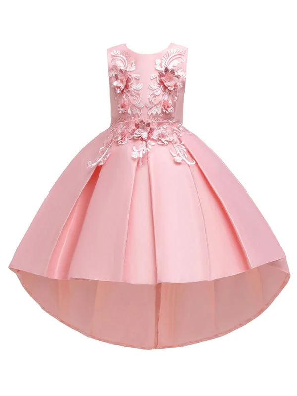 Jewel Neck Sleeveless Flower Girl Dresses With Train Princess Silhouette Formal Kids Pageant Dresses