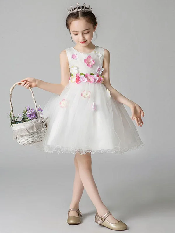 Jewel Neck Sleeveless Flowers Formal Kids Pageant Dresses Flower Girl Dresses