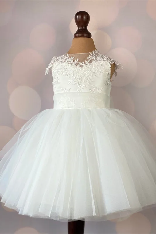Timeless Dress Knee Length Cute Ivory Appliqued Flower Girl Dress
