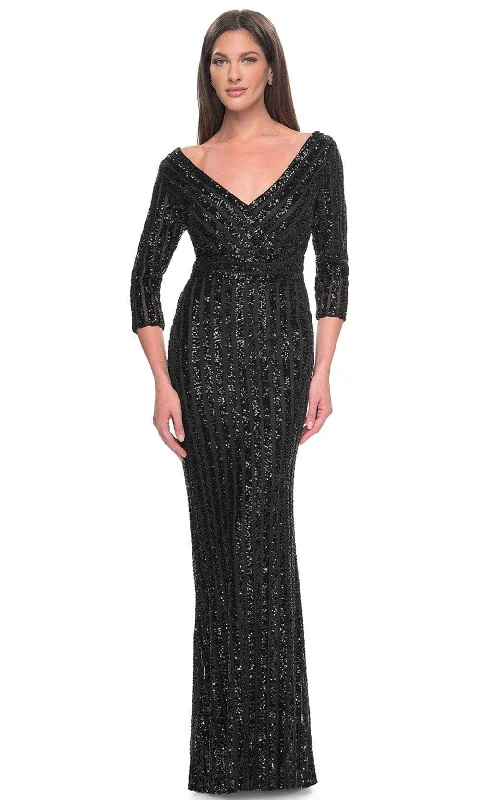 La Femme 31681 - Sequin Embellished V-Neck Evening Dress