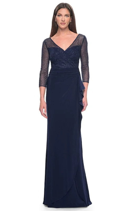 La Femme 31777 - Illusion V-Neck Rhinestone Formal Dress