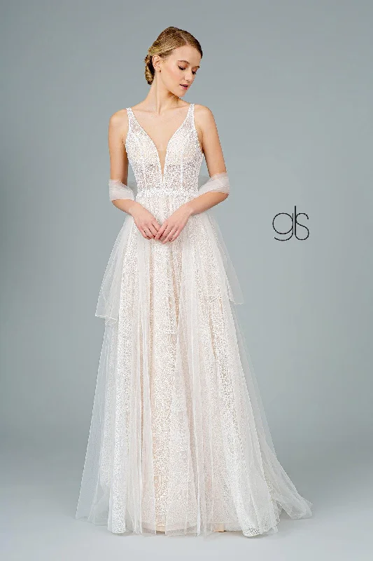 Lace Mesh Layered Long Wedding Dress