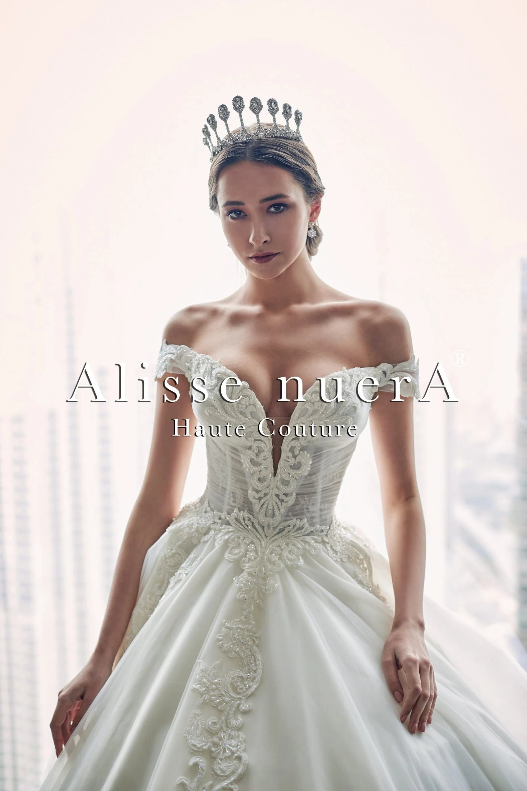 Vintage-Inspired Gown Lace Applique and Draped Tulle Romantic Bridal Dress with Deep V Decolletage Vintage-Inspired Gown Lace Applique and Draped Tulle Romantic Bridal Dress with Deep V Decolletage