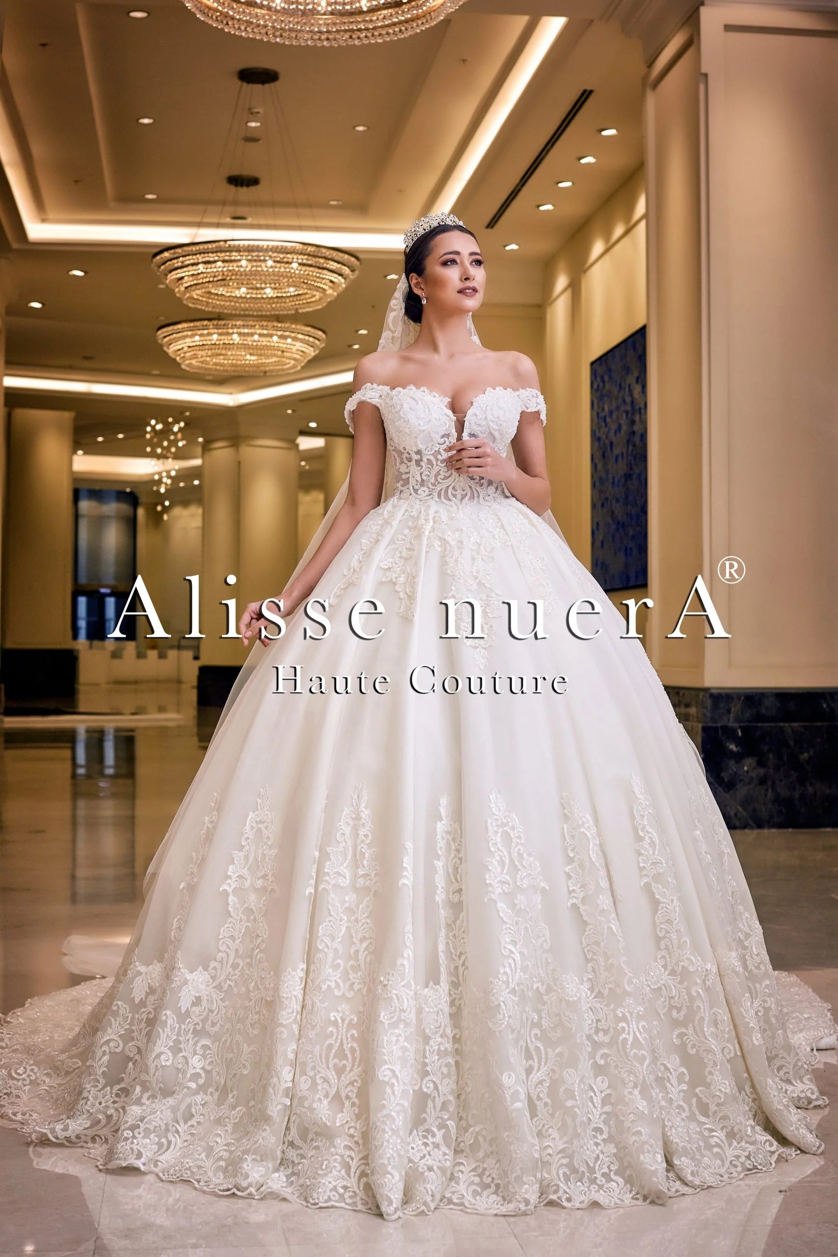 Dreamy Wedding Gown Lace Embroidered Hemline Princess Ball Gown Wedding Dress