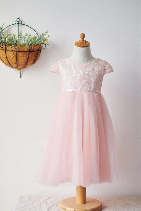 Garden Wedding Dress Lace Top Pink Tulle Flower Girl Dress