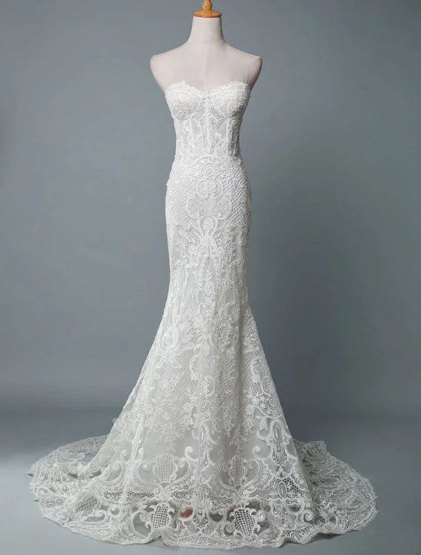 Short Sleeve Dress Lace Wedding Dress Mermaid Sweetheart Strapless Sleeveless Floor Length With Train Bridal Dresses Short Sleeve Dress Lace Wedding Dress Mermaid Sweetheart Strapless Sleeveless Floor Length With Train Bridal Dresses