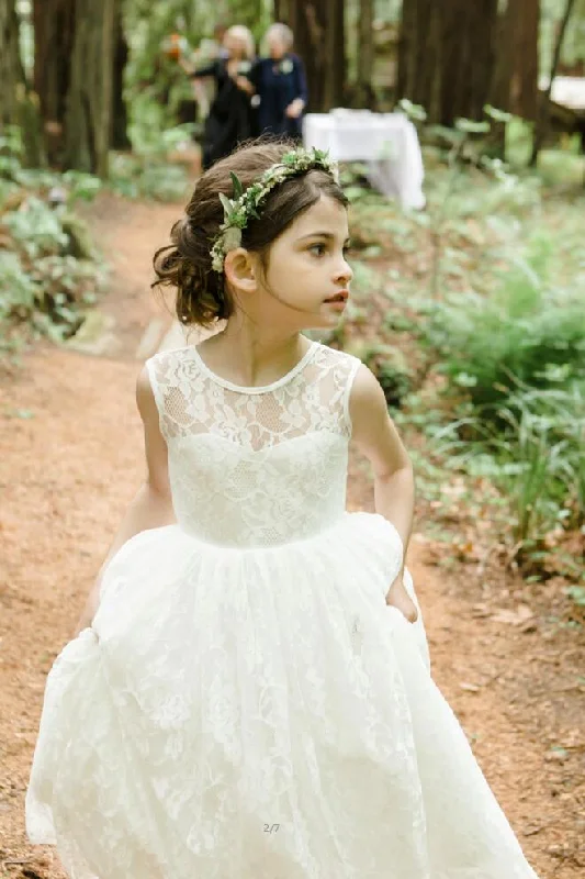 Lace Wedding Flower Girl Bridesmaid Party Dress Long