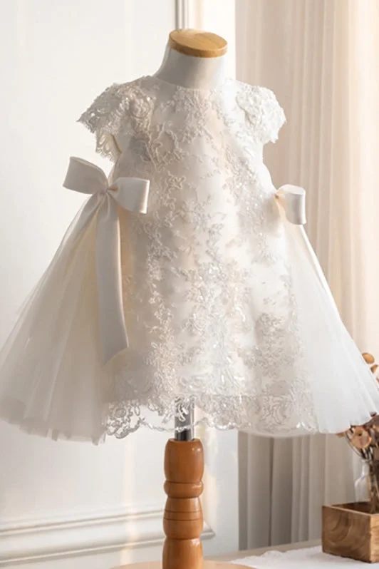 Dreamy Wedding Gown Lace White Flower Girl Dress Short Sleeves