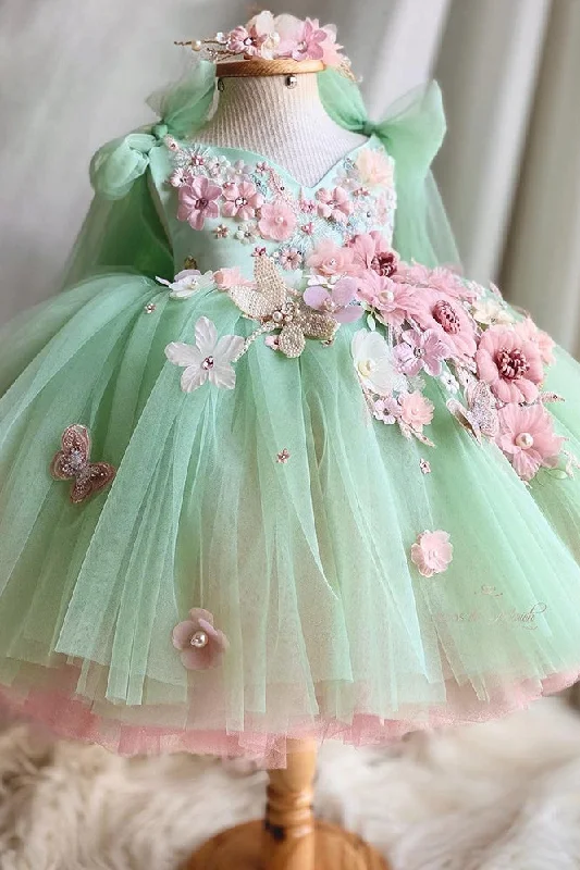 Open Back Dress Light Green Lolita Pretty Girl Dress With Flower