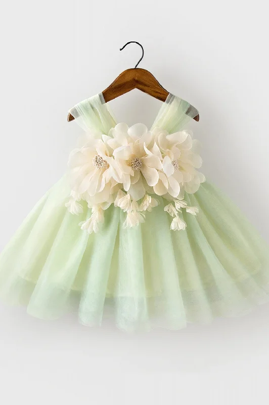 Sparkly Gown Light Green Tulle Flower Girl Dress With Flowers
