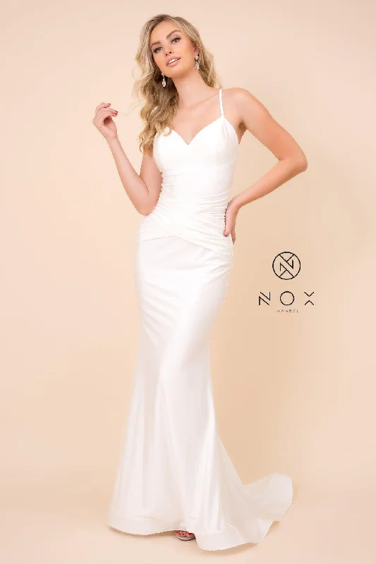 Long Formal Fitted Spaghetti Strap Wedding Dress