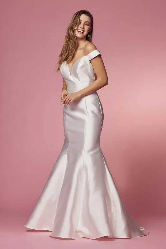 Long Off Shoulder Mermaid Wedding Dress