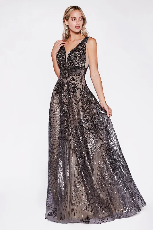 Scalloped Edge Dress Cinderella Divine CD09 Long Prom Sleeveless Evening Formal Dress