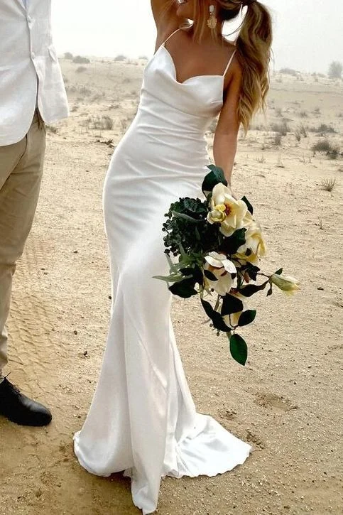 Ethereal Dress Long Simple Wedding Dress with Thin Straps      fg6340