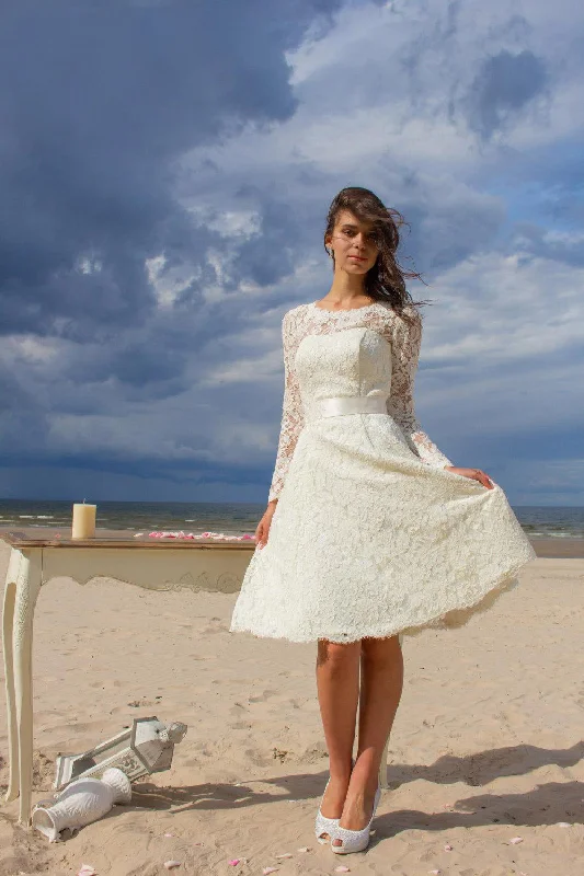 Handmade Dress Long Sleeve Jewel Neck A-Line Knee Length Lace Gown With Satin Sash-ET_711549 Handmade Dress Long Sleeve Jewel Neck A-Line Knee Length Lace Gown With Satin Sash-ET_711549