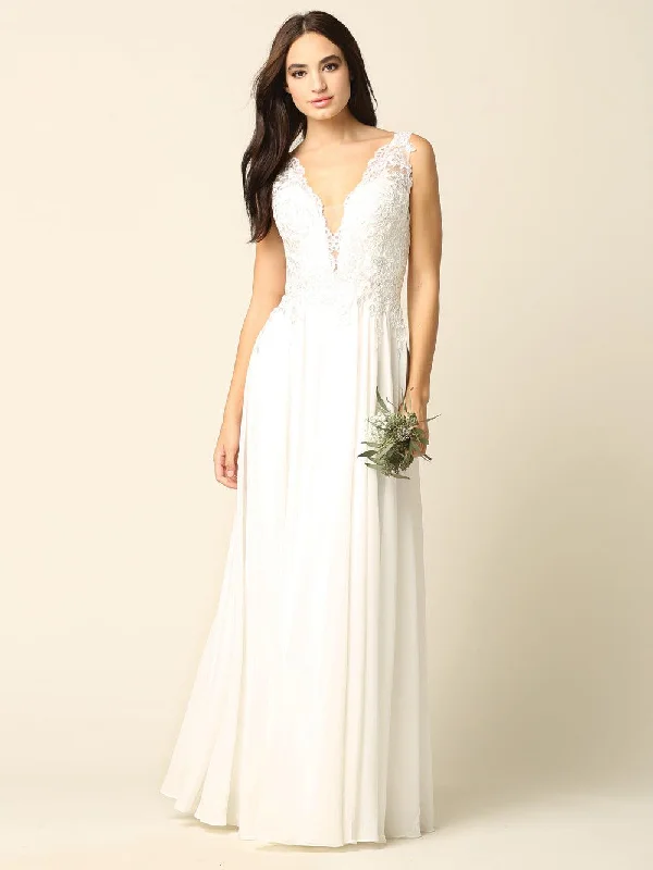 Long Sleeveless Lace Chiffon Wedding Gown