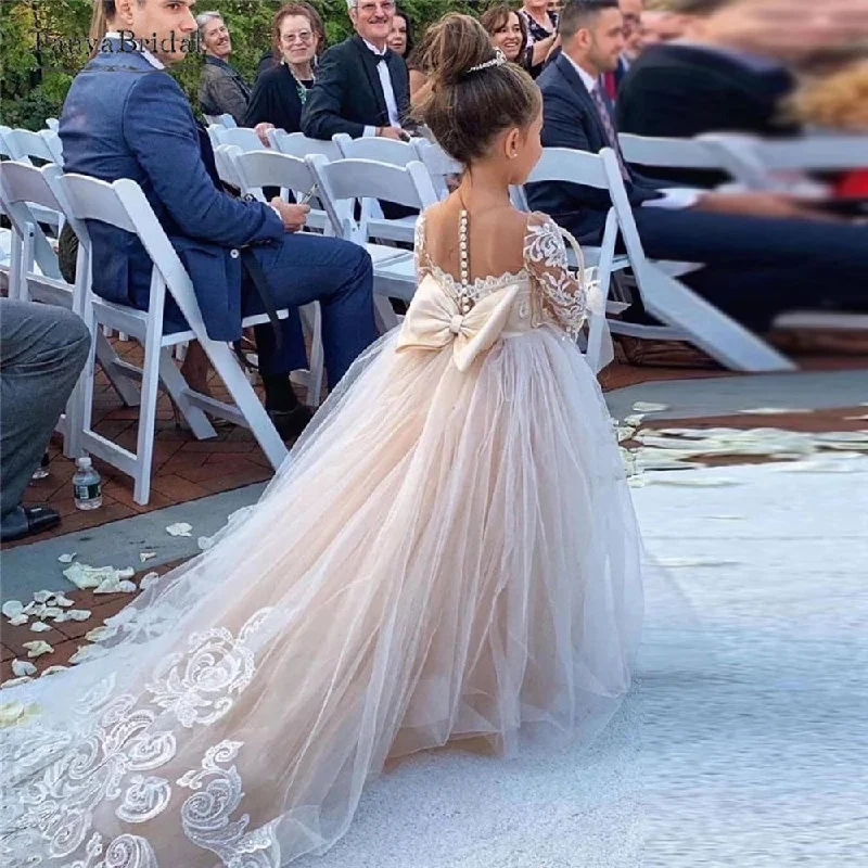 Sequin Wedding Gown Lovely Champagne Tulle Wedding Flower Girls Dress DF001
