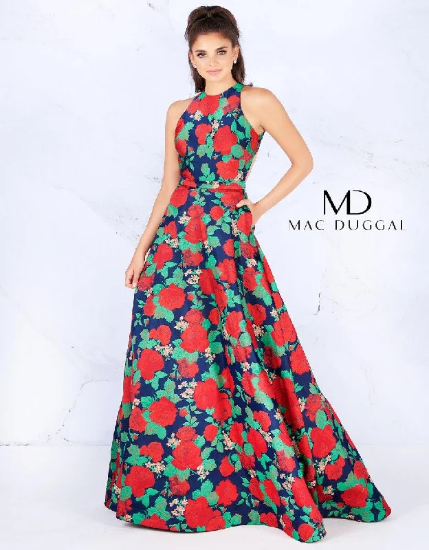 Flowing Wedding Gown Mac Duggal 55162 Long Formal Floral Print Dress