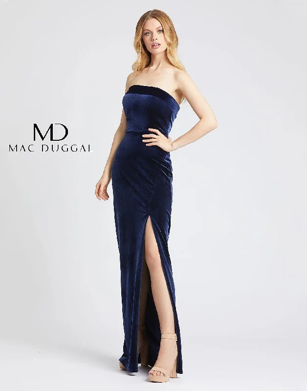 Dreamy Lace Gown Mac Duggal 25635 Long Formal Strapless Velvet Gown