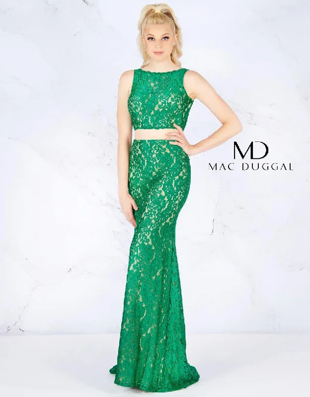 Dramatic Train Gown Mac Duggal 62412 Long Formal Two Piece Lace Dress