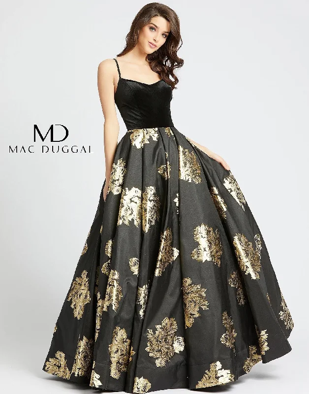 Appliqué Dress Mac Duggal 25955 Long Spaghetti Strap Ball Gown
